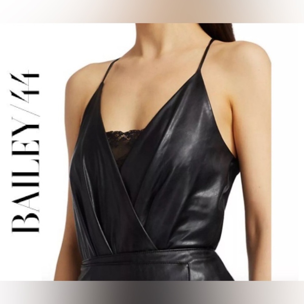 NWT Bailey 44 Adi Black Faux Leather Spaghetti Strap Bodysuit Size XL -MSRP $188